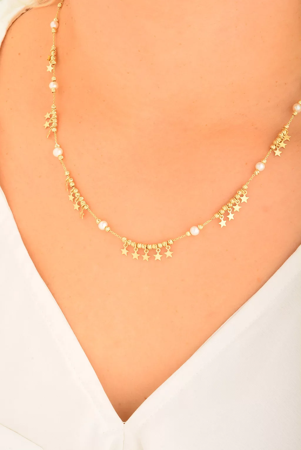 Cebeci 14 Ayar Yıldız İncili Altın Kolye