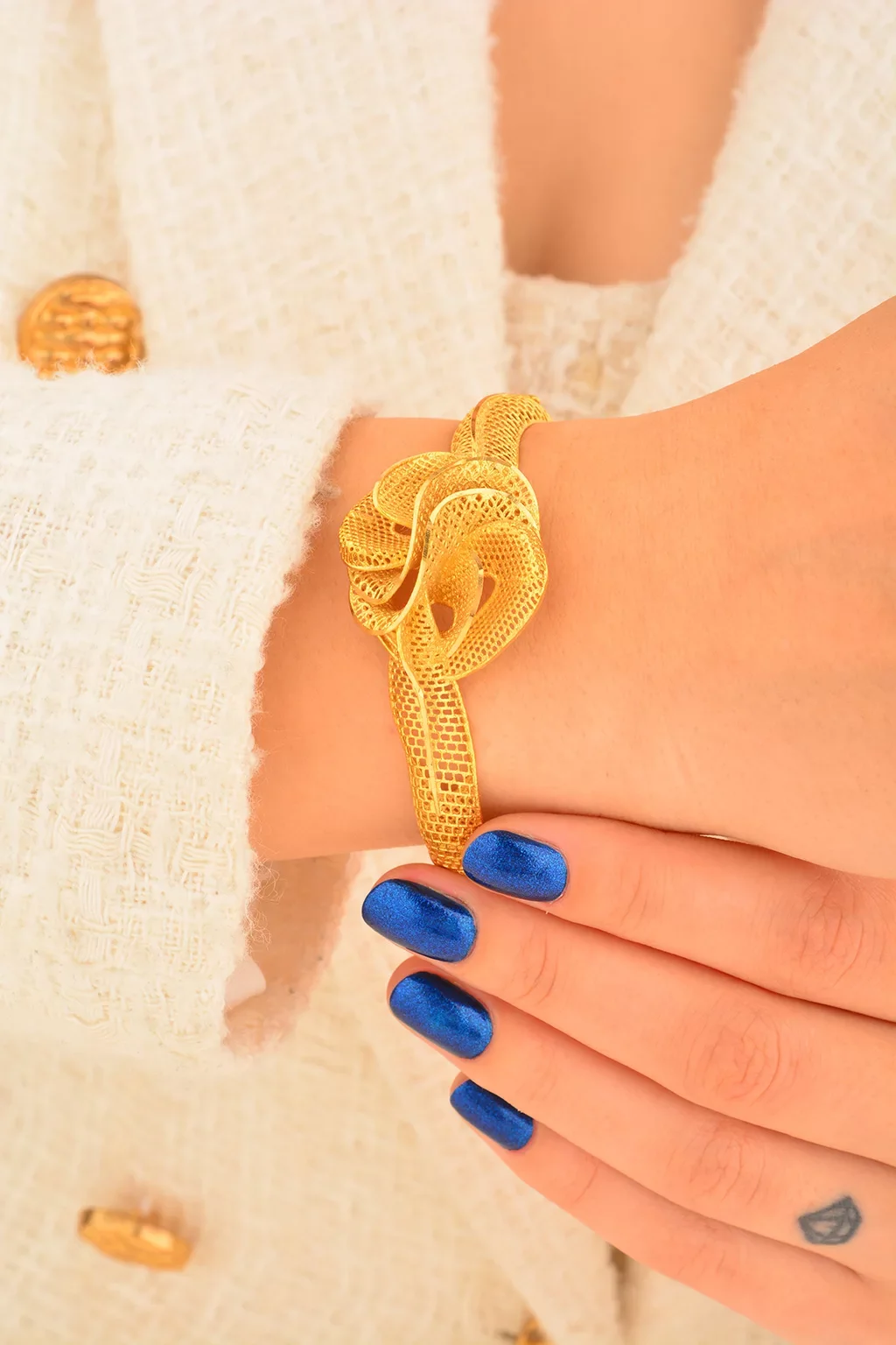 Cebeci 22 Ayar Çiçek Kelepçe Altın Bilezik