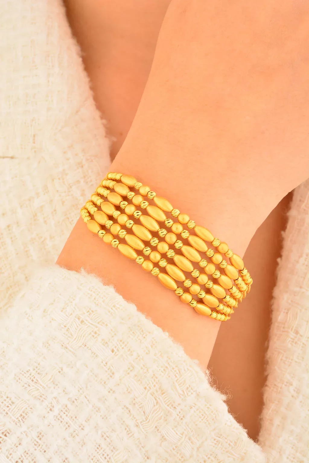 Cebeci 22 Ayar Mat Boncuk Altı Sıra Kelepçe Altın Bilezik