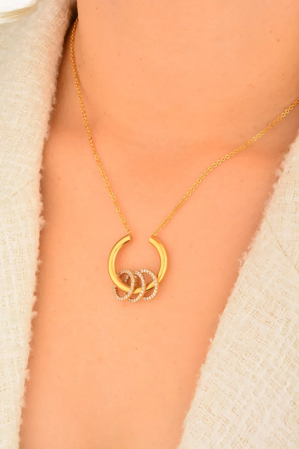 Cebeci 22 Ayar Taşlı Halka Altın Kolye