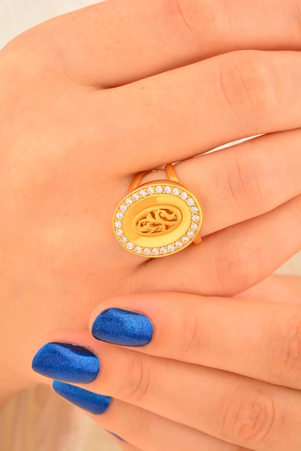 Cebeci 22 Ayar Taşlı Oval Altın Yüzük