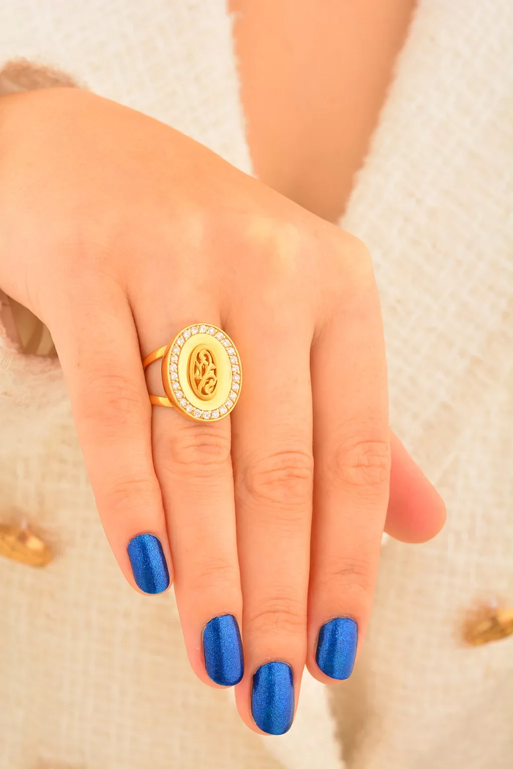 Cebeci 22 Ayar Taşlı Oval Altın Yüzük