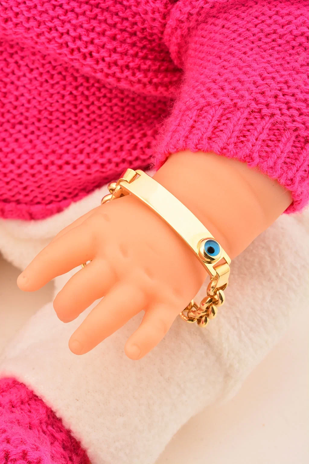 Cebeci 14 Ayar Göz Boncuklu Çocuk Altın Künye Bileklik