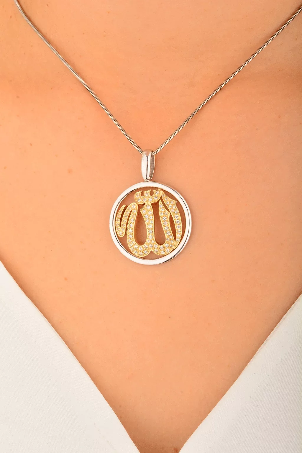 Cebeci 14 Ayar Allah Taşlı Altın Kolye Ucu