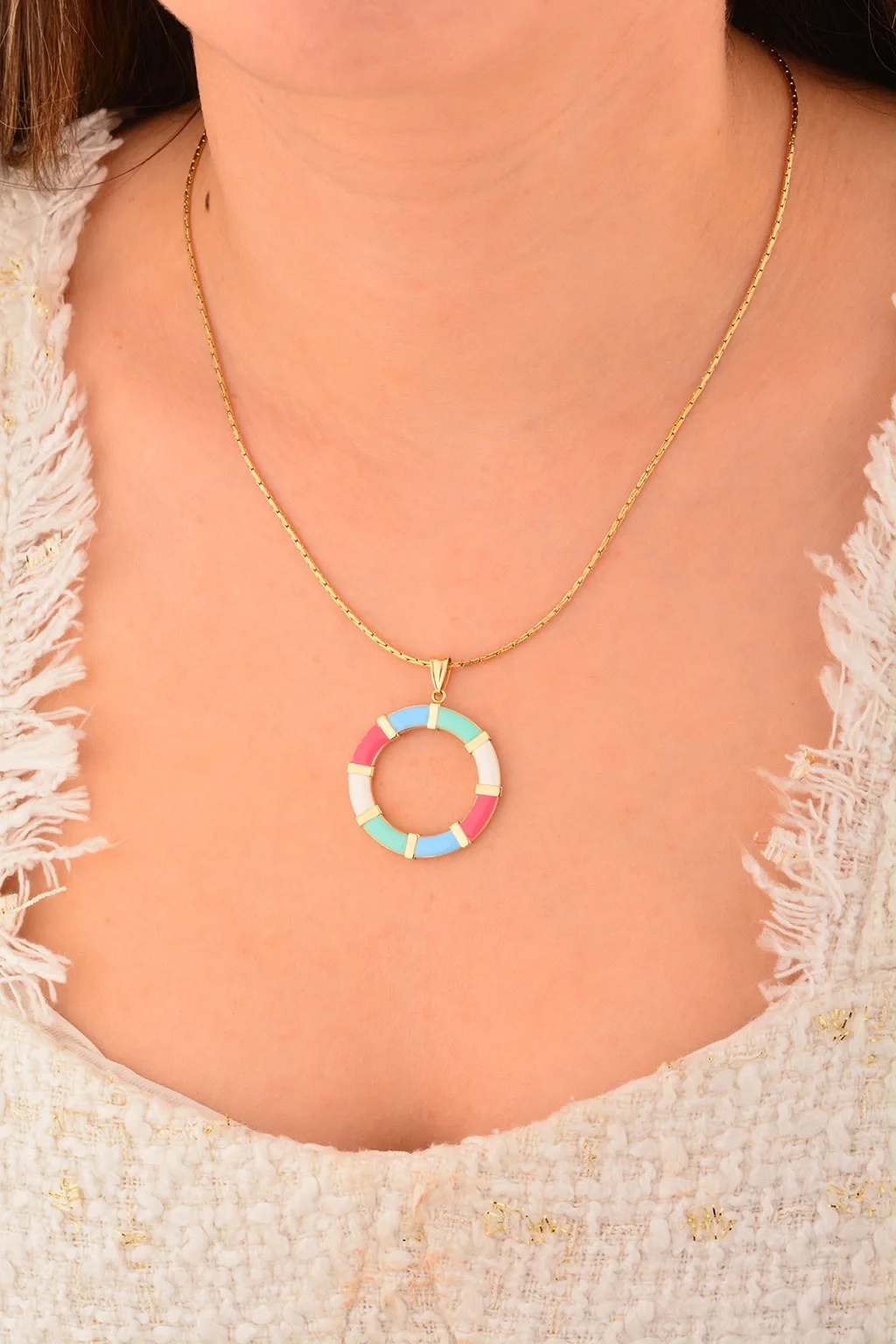 Cebeci 14 Ayar Renkli Daire Altın Kolye Ucu