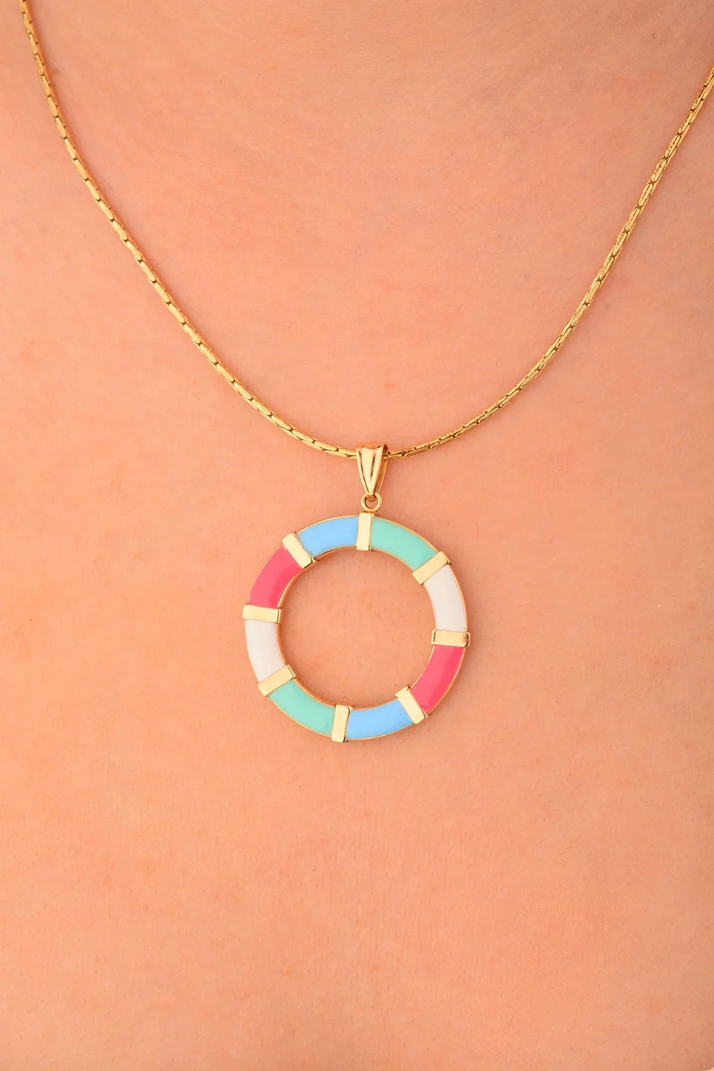 Cebeci 14 Ayar Renkli Daire Altın Kolye Ucu