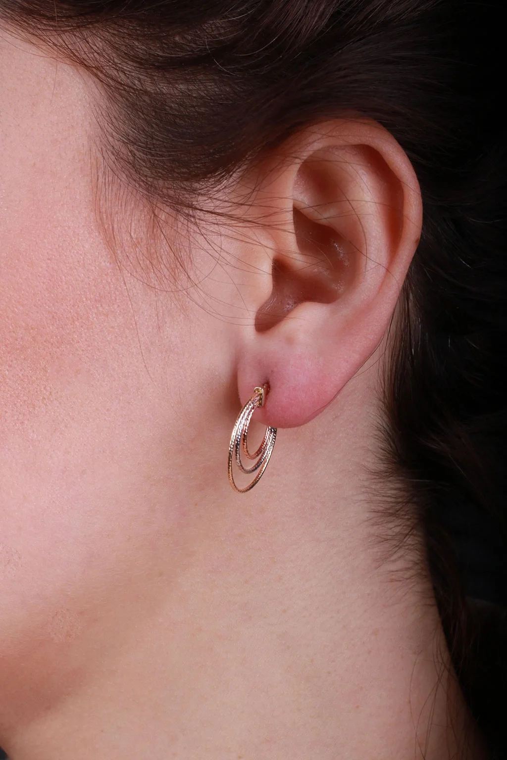 Cebeci 14 Ayar Renkli İç İçe Halka Altın Küpe