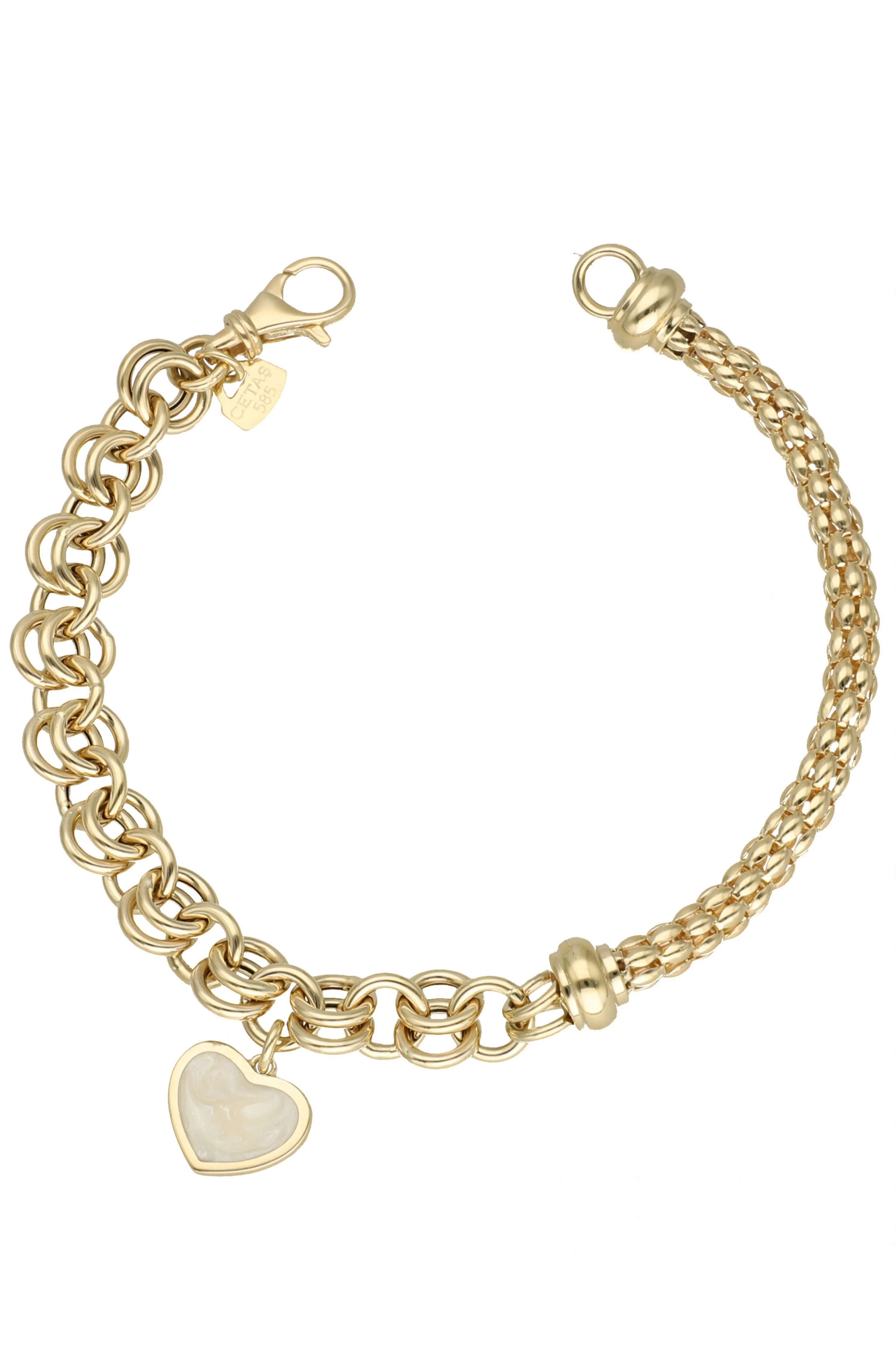 Cebeci 14 Ayar Sedefli Kalp Altın Bileklik