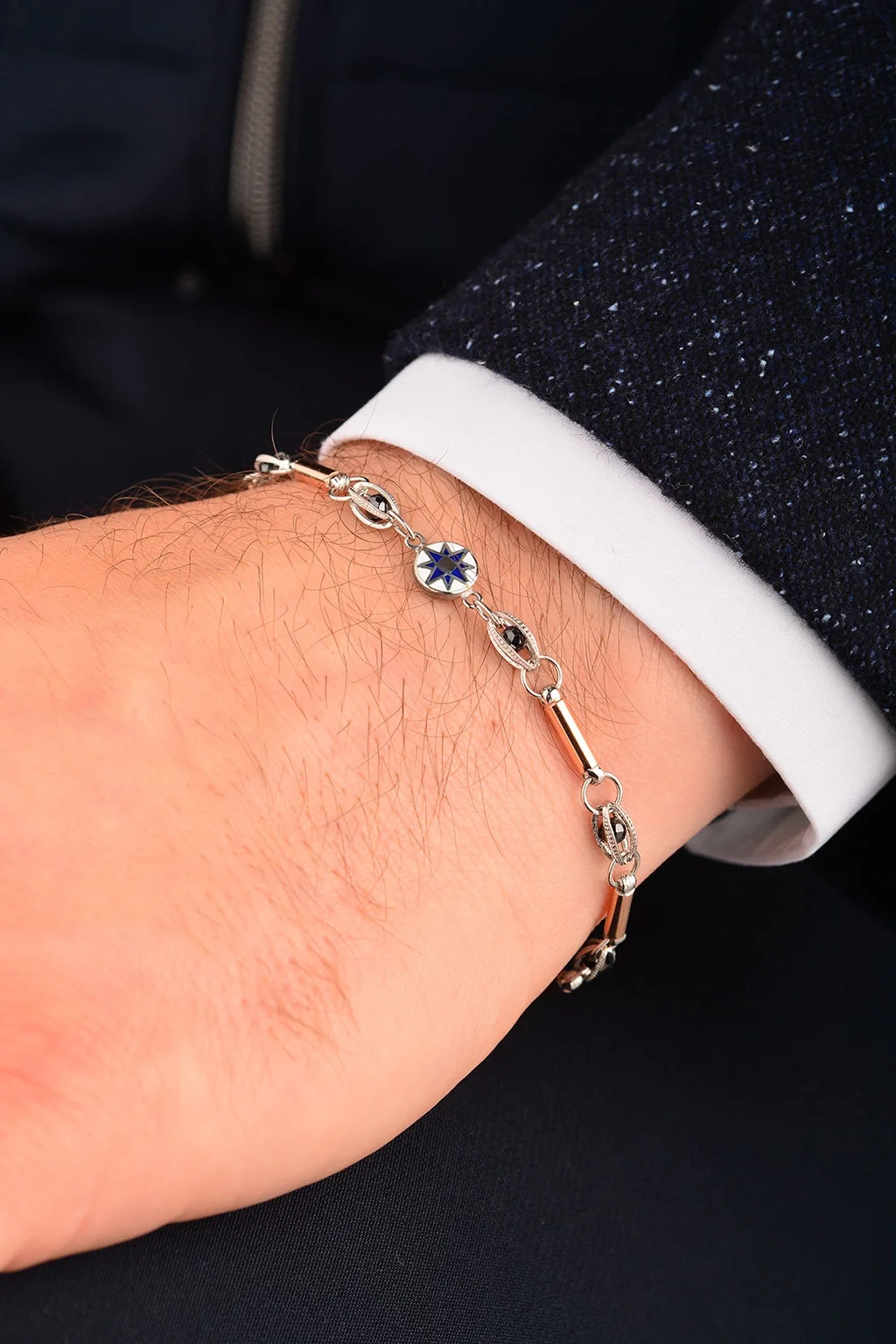 Cebeci 14 Ayar Beyaz Altın Erkek Bileklik