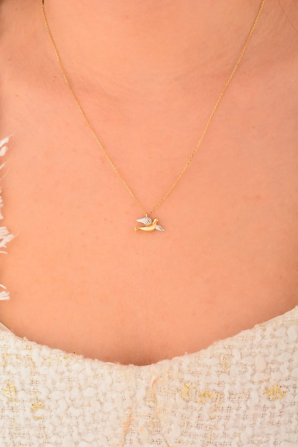 Cebeci 14 Ayar Çift Renk Kuş Altın Kolye