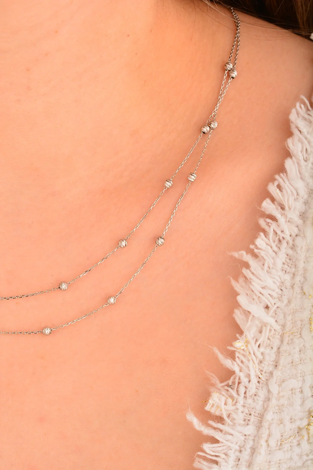 Cebeci 14 Ayar Dorika Toplu Beyaz Altın Kolye