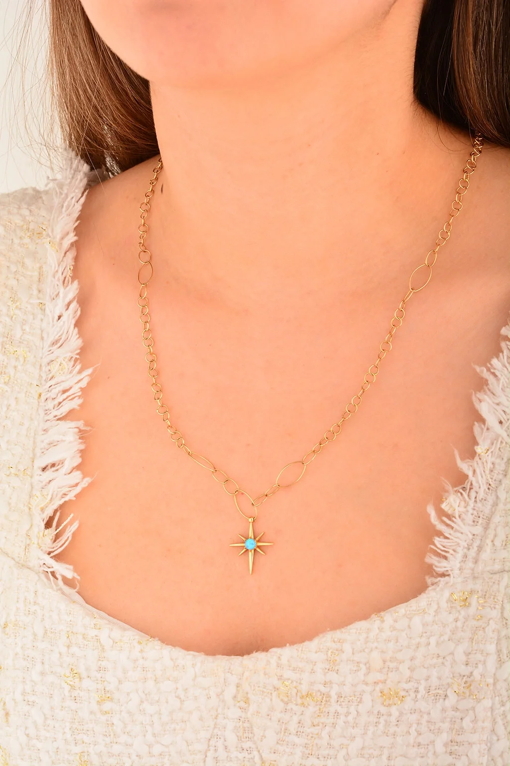 Cebeci 14 Ayar Mavi Taşlı Kuzey Yıldızı Altın Kolye