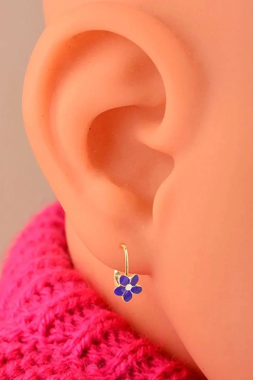 Cebeci 14 Ayar Mor Çiçekli Altın Çocuk Küpesi