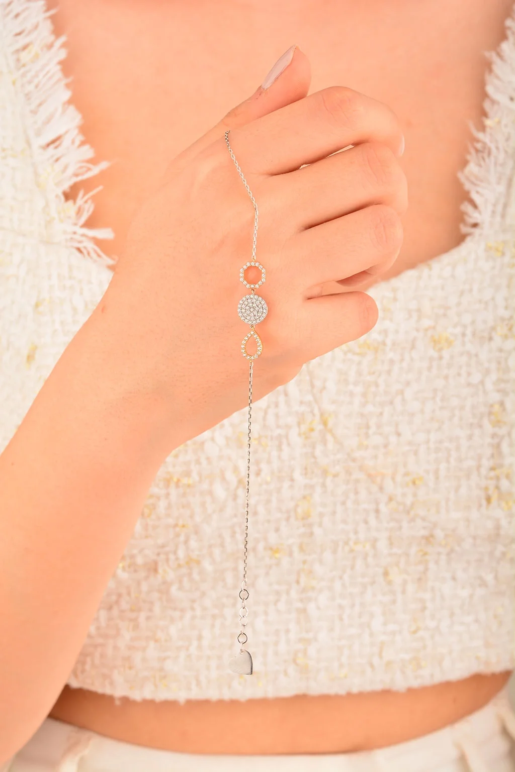 Cebeci 14 Ayar Taşlı Çerçeveli Mini Altın Bileklik