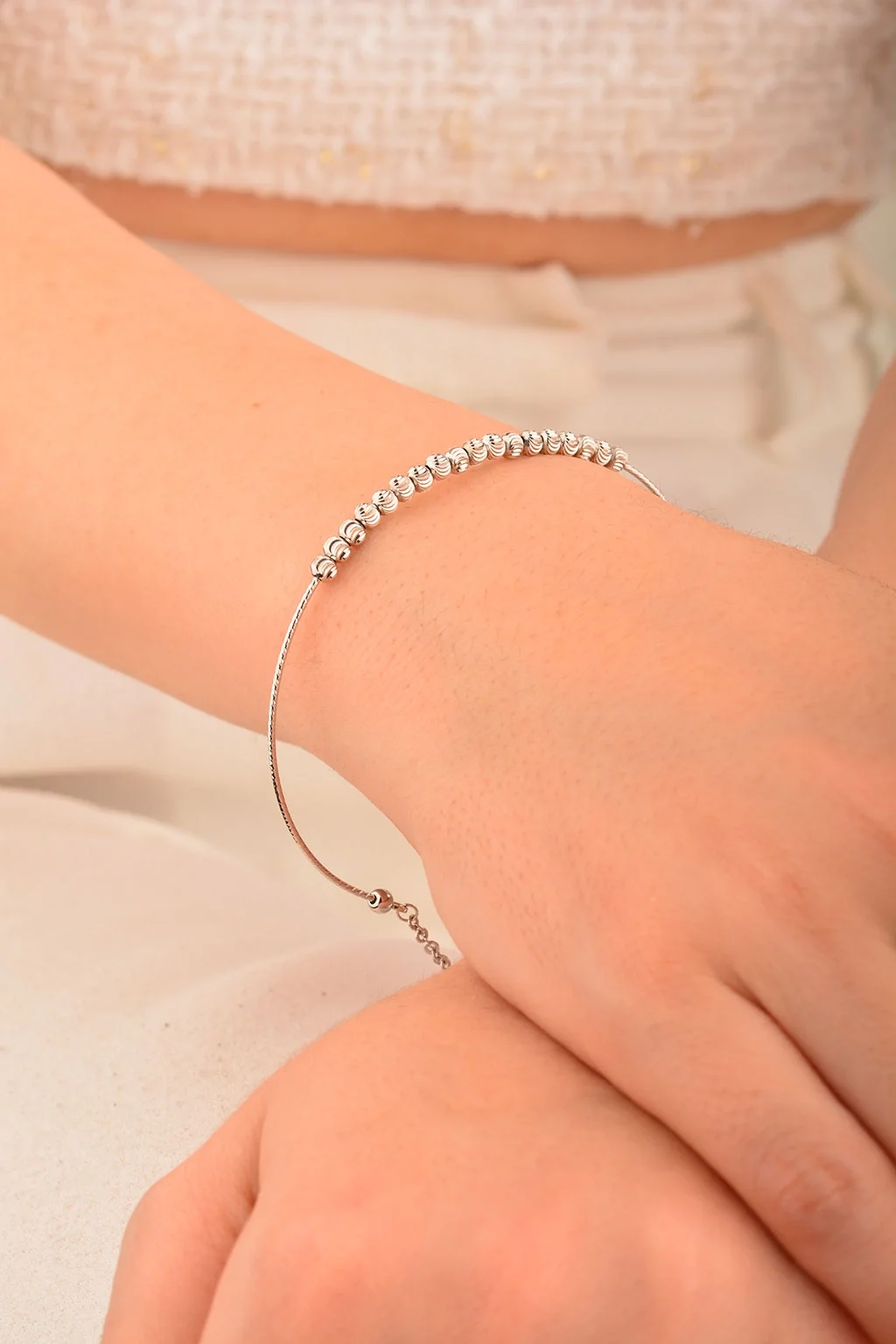 Cebeci 14 Ayar Toplu Beyaz Altın Bileklik