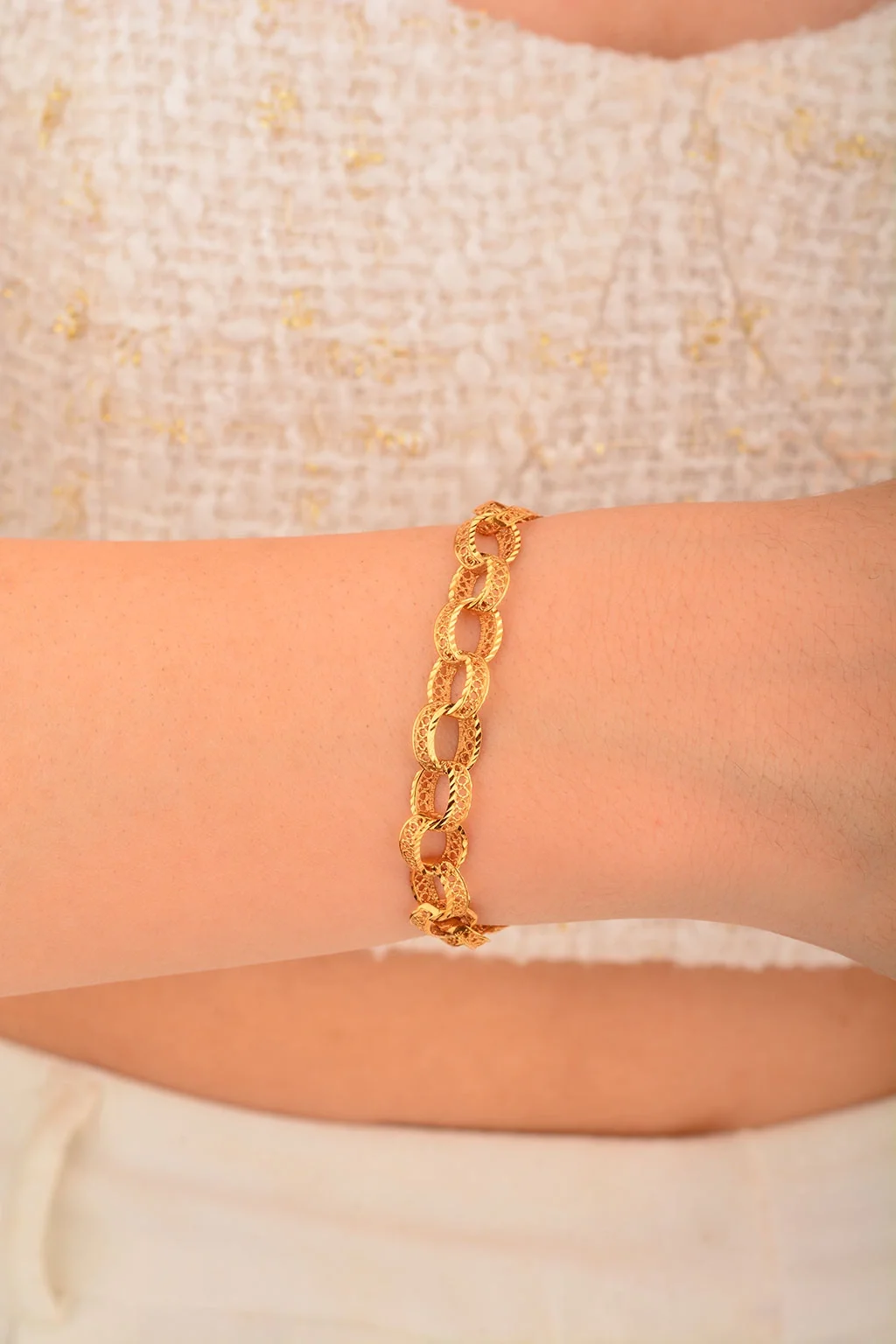 Cebeci 22 Ayar Halkalı İşlemeli Altın Bileklik