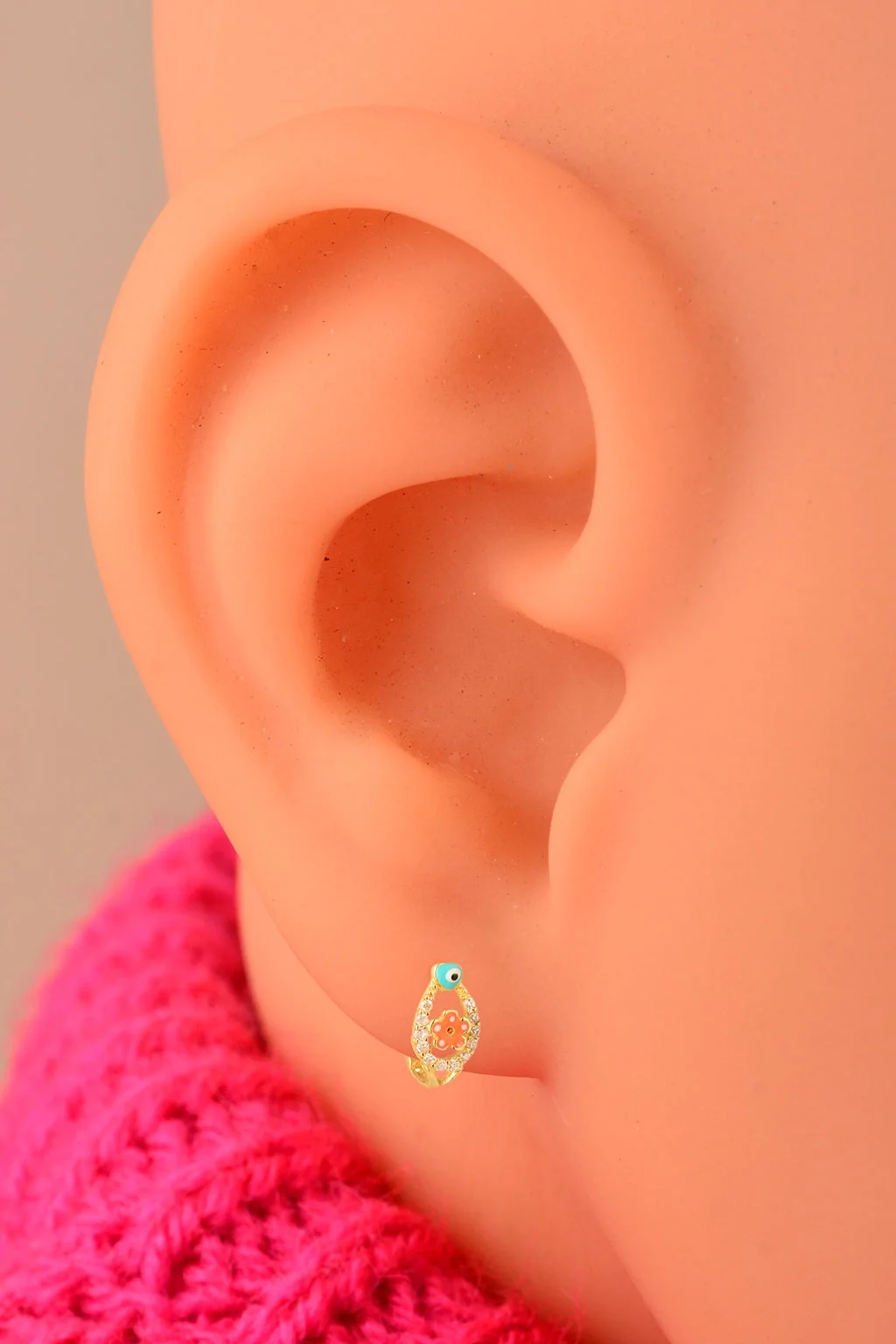 Cebeci 14 Ayar Taşlı Çiçek Çocuk Altın Küpe