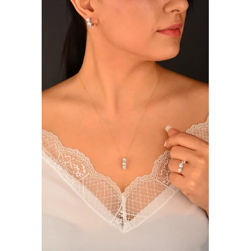 Cebeci 14 Ayar Üç Sıra Taşlı Altın Set Takımı