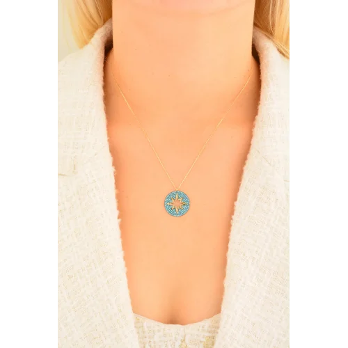 Cebeci 14 Ayar Mavi Taşlı Altın Kolye