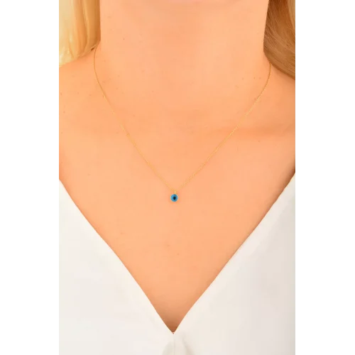 Cebeci 14 Ayar Nazar Boncuklu Altın Kolye