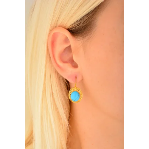 Cebeci 14 Ayar Firuze Taşlı Set Küpe