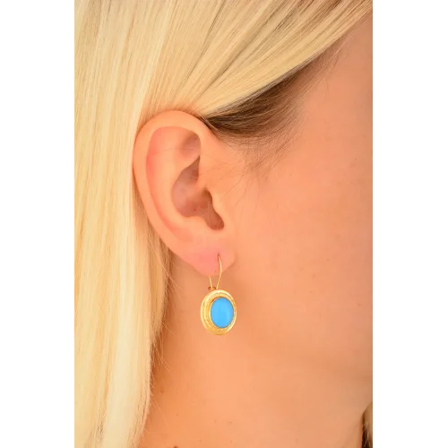 Cebeci 14 Ayar Firuze Taşlı Altın Küpe