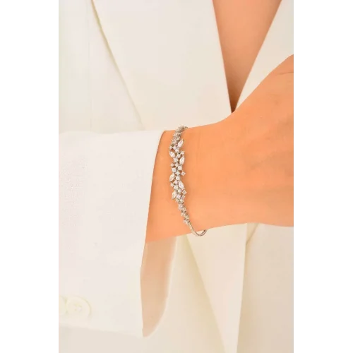 Cebeci 14 Ayar Tektaşlı Altın Yaprak Bileklik