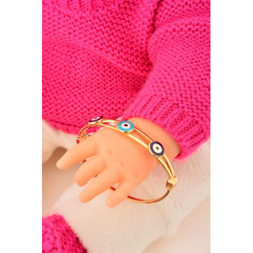 Cebeci 14 Ayar Çocuk Renkli Nazarboncuklu Altın Kelepçe Bilezik