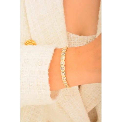 Cebeci 14 Ayar Baget Taşlı Kelepçe Bilezik