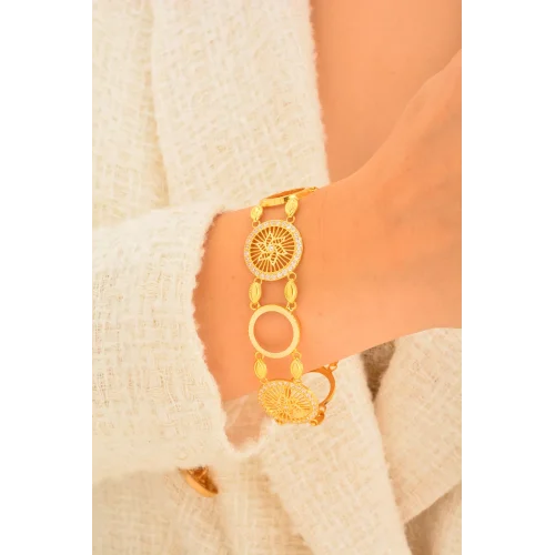 Cebeci 14 Ayar Çiçekli Çerçeve Altın Bileklik