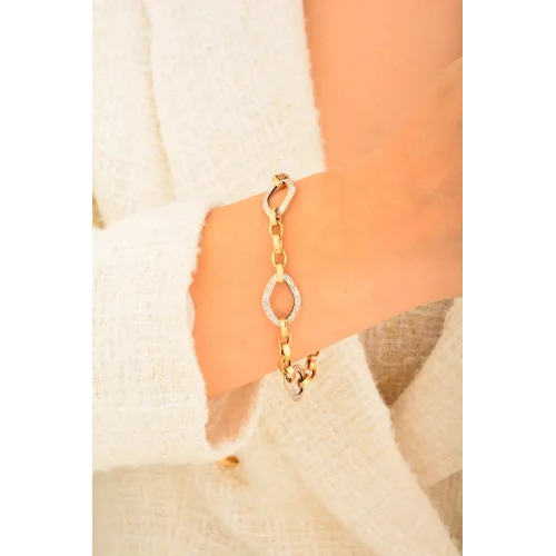 Cebeci 14 Ayar Çift Renk Altın Bileklik