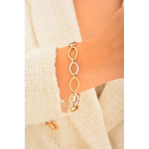 Cebeci 14 Ayar Çift Renk Altın Bileklik