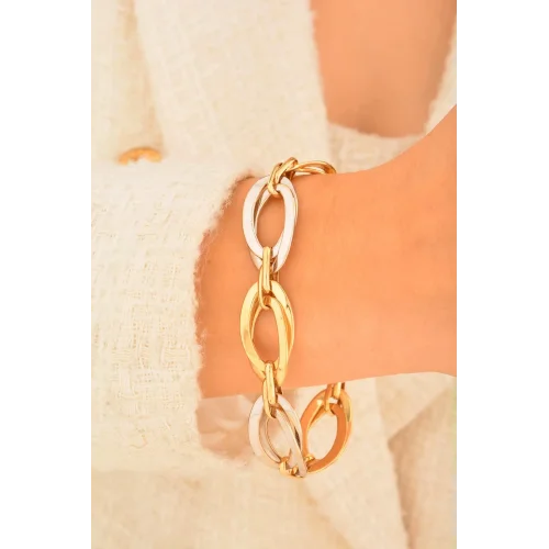 Cebeci 14 Ayar Çift Renk Zincir Altın Bileklik