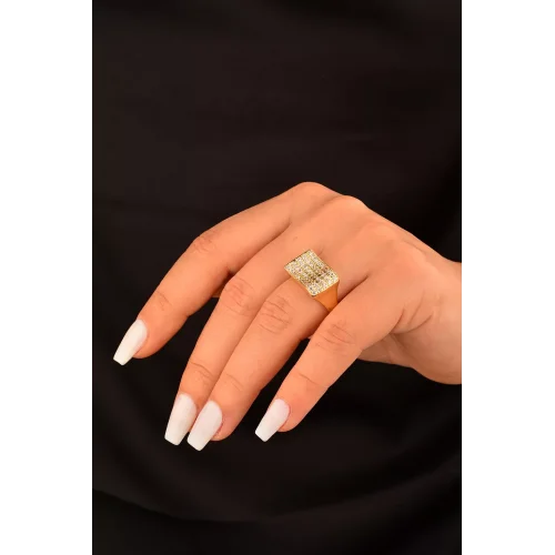 Cebeci 14 Ayar Dalga Taşlı Altın Yüzük