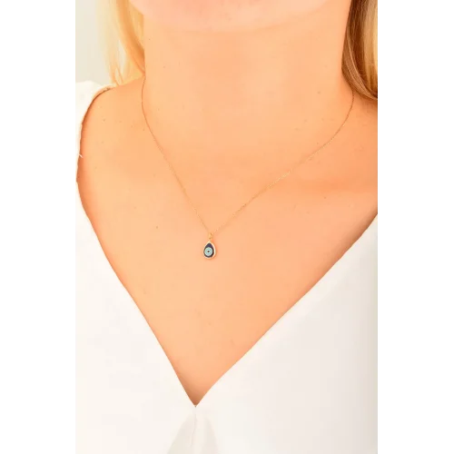 Cebeci 14 Ayar Damla Nazar Boncuklu Rose Altın Kolye