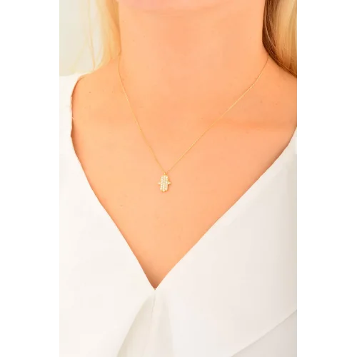 Cebeci 14 Ayar Fatma Ana Eli Altın Kolye