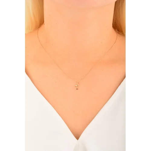 Cebeci 14 Ayar Flamingo Rose Altın Kolye