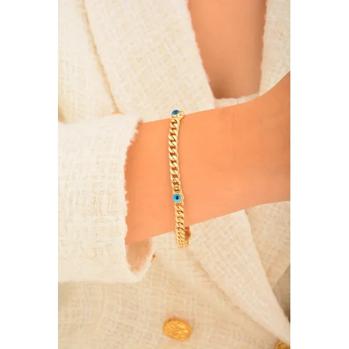 Cebeci 14 Ayar Göz Boncuklu Altın Bileklik