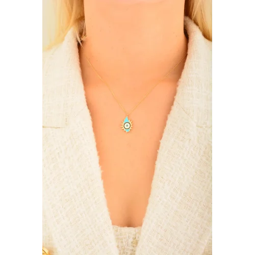 Cebeci 14 Ayar Güneş Nazar Boncuğu Altın Kolye