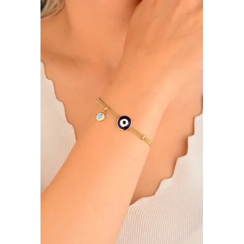 Cebeci 14 Ayar Hasır Zincir Nazarlı Altın Bileklik