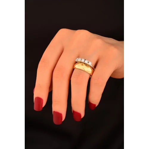 Cebeci 14 Ayar İkili Beştaşlı Alyans Altın Yüzük