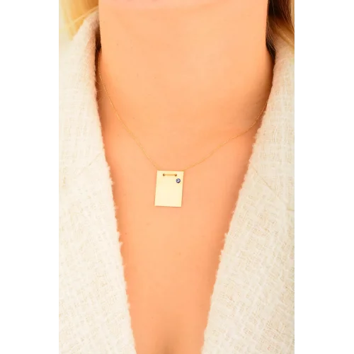 Cebeci 14 Ayar Kare Plaka Nazarlı Altın Kolye