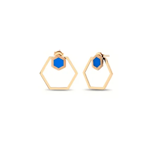 Cebeci 14 Ayar Mavi Taşlı Rose Altın Küpe