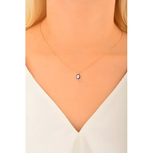 Cebeci 14 Ayar Mor Nazar Altın Kolye