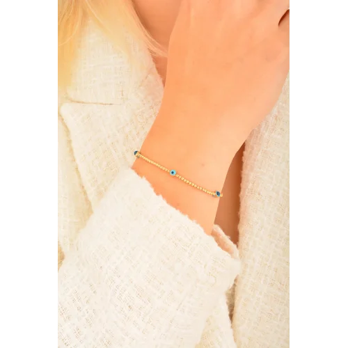 Cebeci 14 Ayar Nazarboncuklu Dorikalı Altın Bileklik