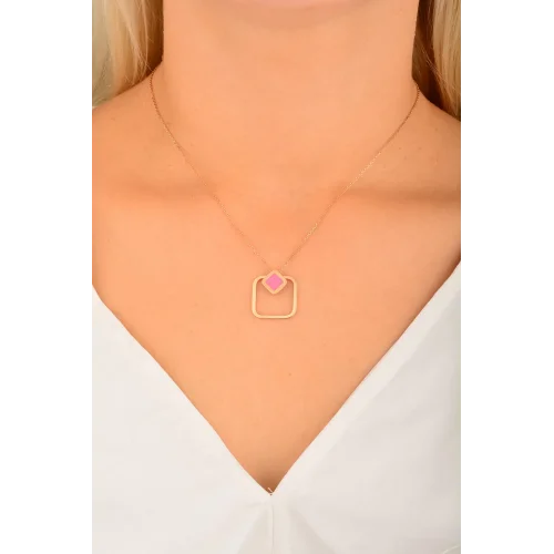 Cebeci 14 Ayar Pembe Kare Rose Altın Kolye