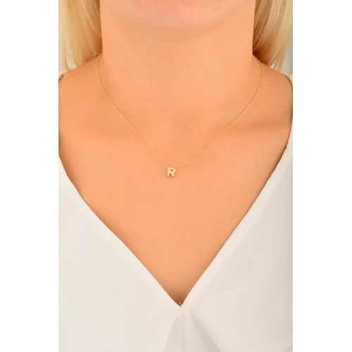 Cebeci 14 Ayar R Harfli Altın Kolye