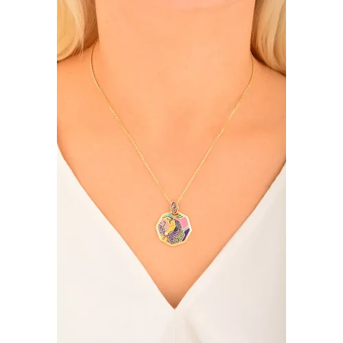 Cebeci 14 Ayar Renkli Plaka Altın Kolye