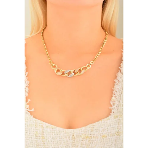 Cebeci 14 Ayar Renkli Taşlı Zincir Altın Kolye