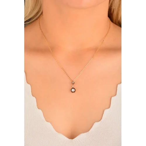 Cebeci 14 Ayar Rose Tek Taş Altın Kolye